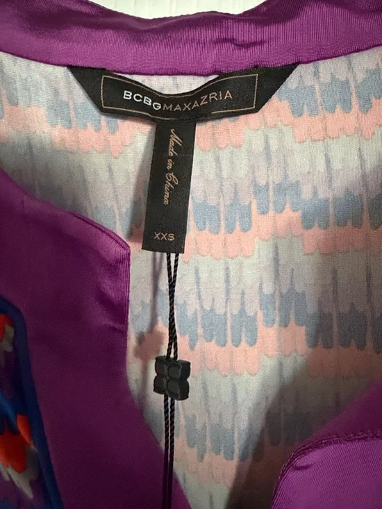 BCBGMaxAzria Purple-Trim Multicolor Patterned Tunic. - Picture 2 of 10